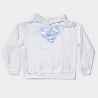 Emotional Support Kindle Blue- Text On Fluff Heart Kids Hoodie